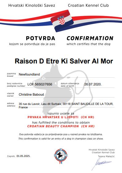 Ki Salver Al Mor - 7 ème Titre de Champion de beauté pour Raison D'Etre Ki Salver Al Mor